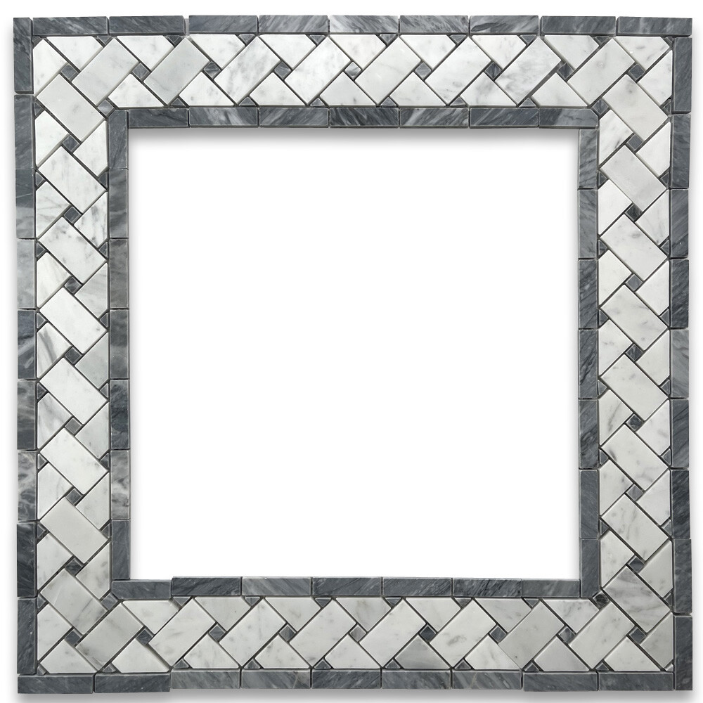 C657BXP Carrara Venato Marble Basketweave Mosaic Border Bardiglio Dot Polished