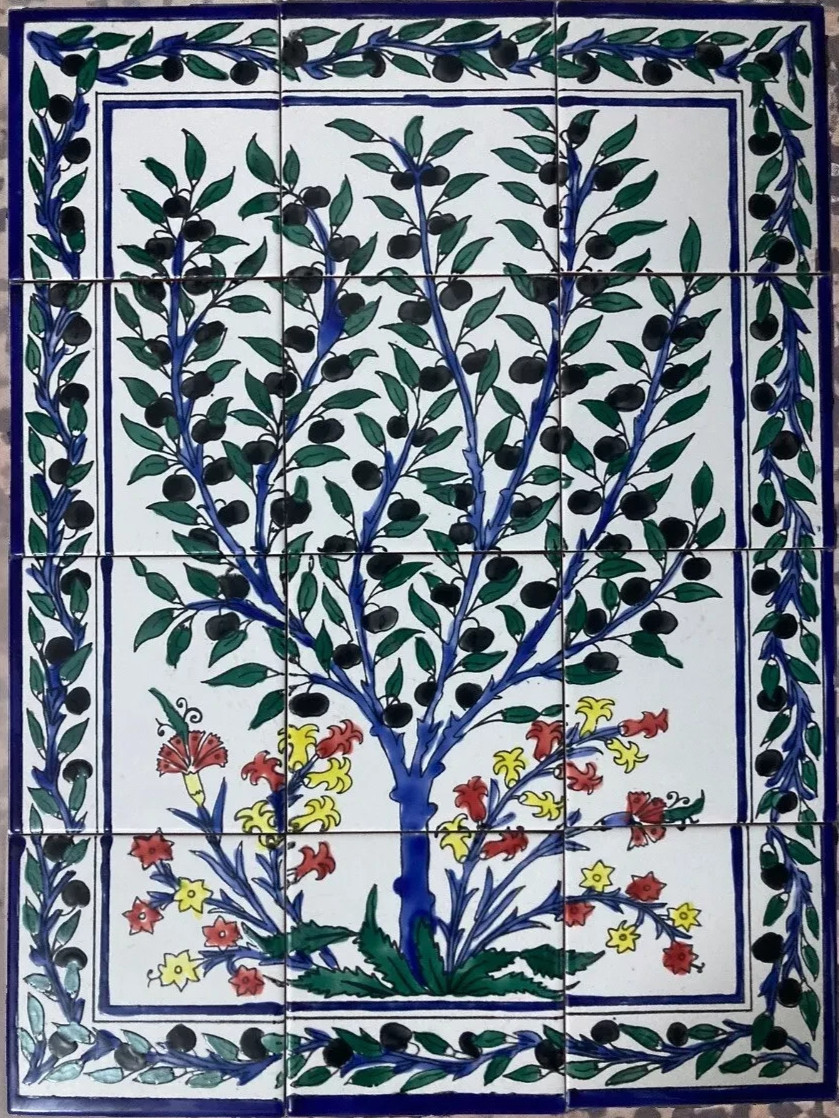 18″ x 24″ Ceramic Tile Mural Backsplash Art Wall Panel Hand Painted Olive Tree