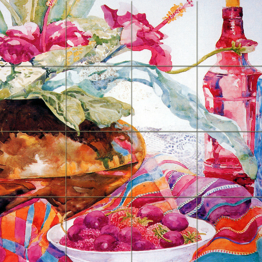 Art Glass and Brass Colorful Mural Ceramic Backsplash Bath Tile #458