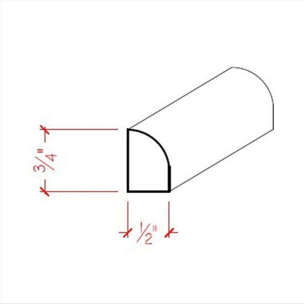 Base Shoe Molding 1/2”x3/4”x12’ Red Oak, White Oak & Primed (Gesso or Smooth)