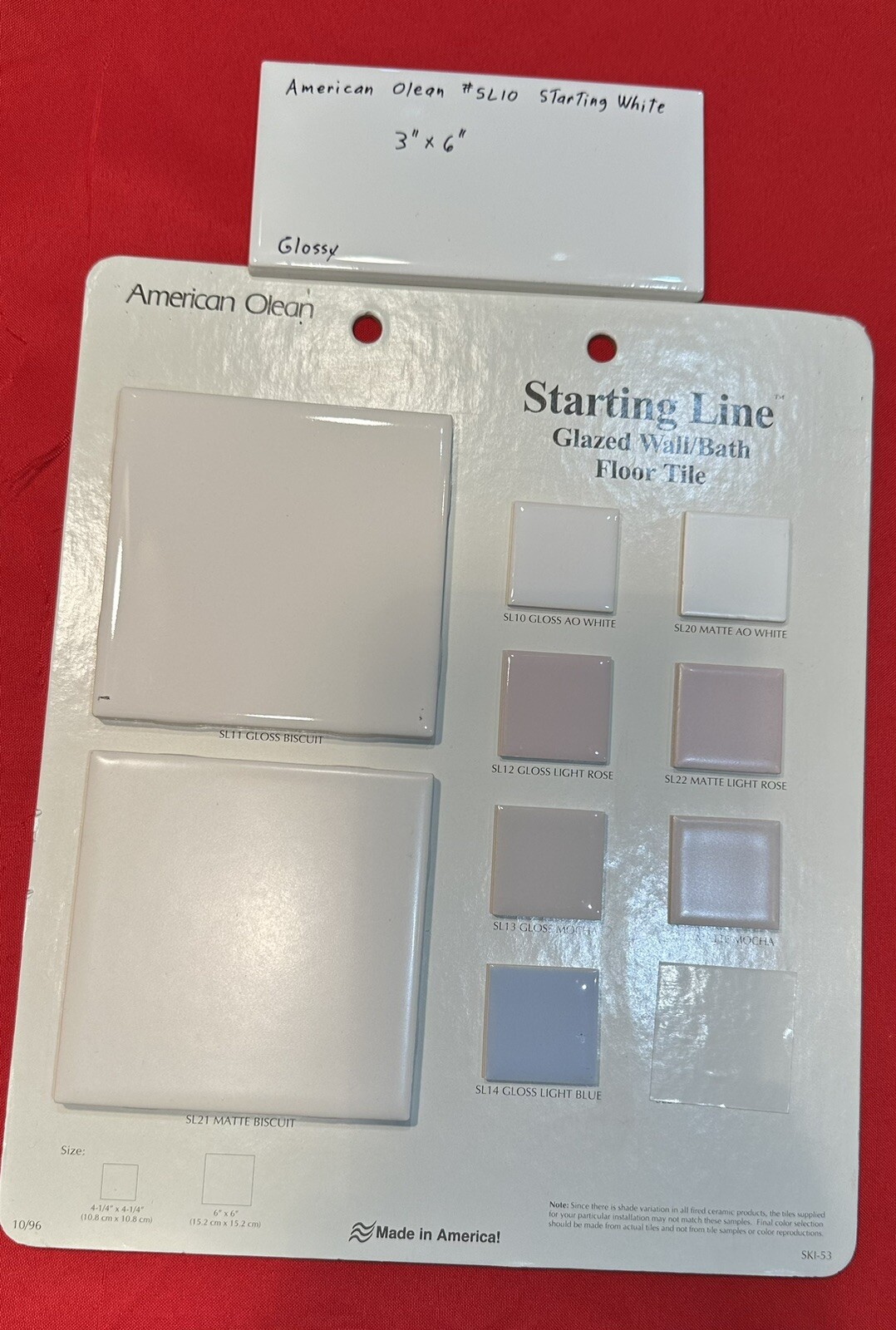1 pc. Starting Line White: 3″ X 6″ Ceramic Tile by American Olean, #SL10, New