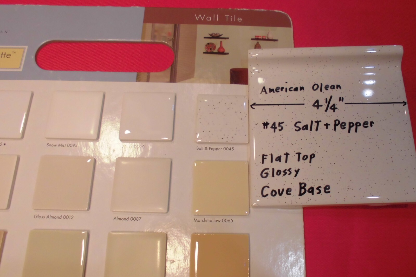 1 pc. Salt & Pepper: stack-on-top Cove/Base Ceramic Tile; 4-1/4″ American Olean