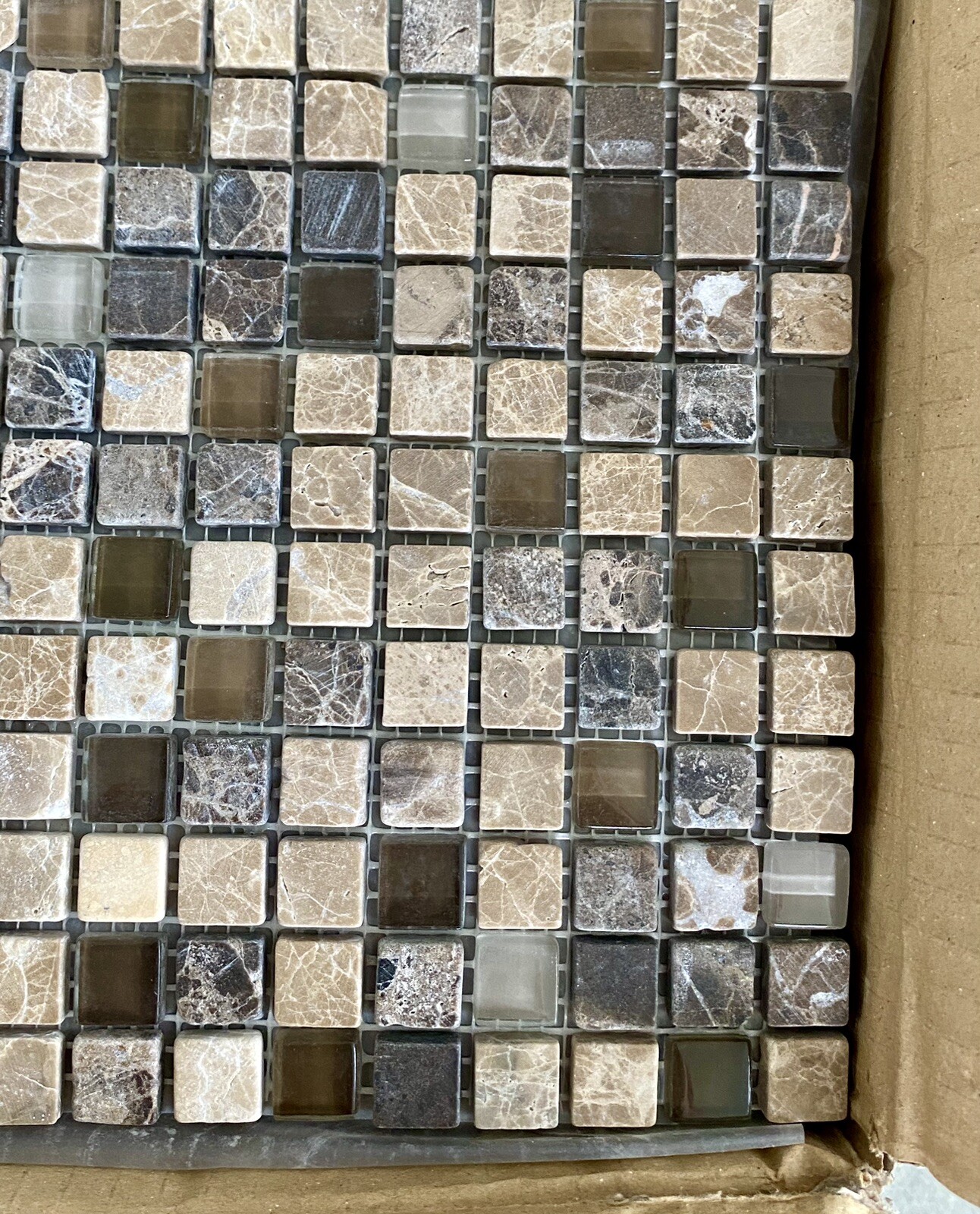 Stone & Glass Mini Mosaic 5/8” X 5/8 Tiles, ONE Sheet. Neutral Colors.