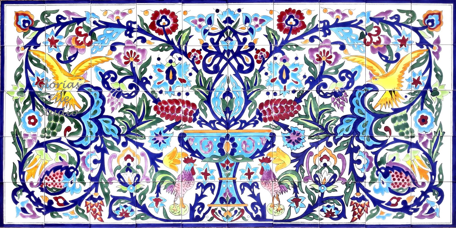 60inx30in Rooster Design Ceramic Tiles Wall Art Mosaic Mural Centerpiece