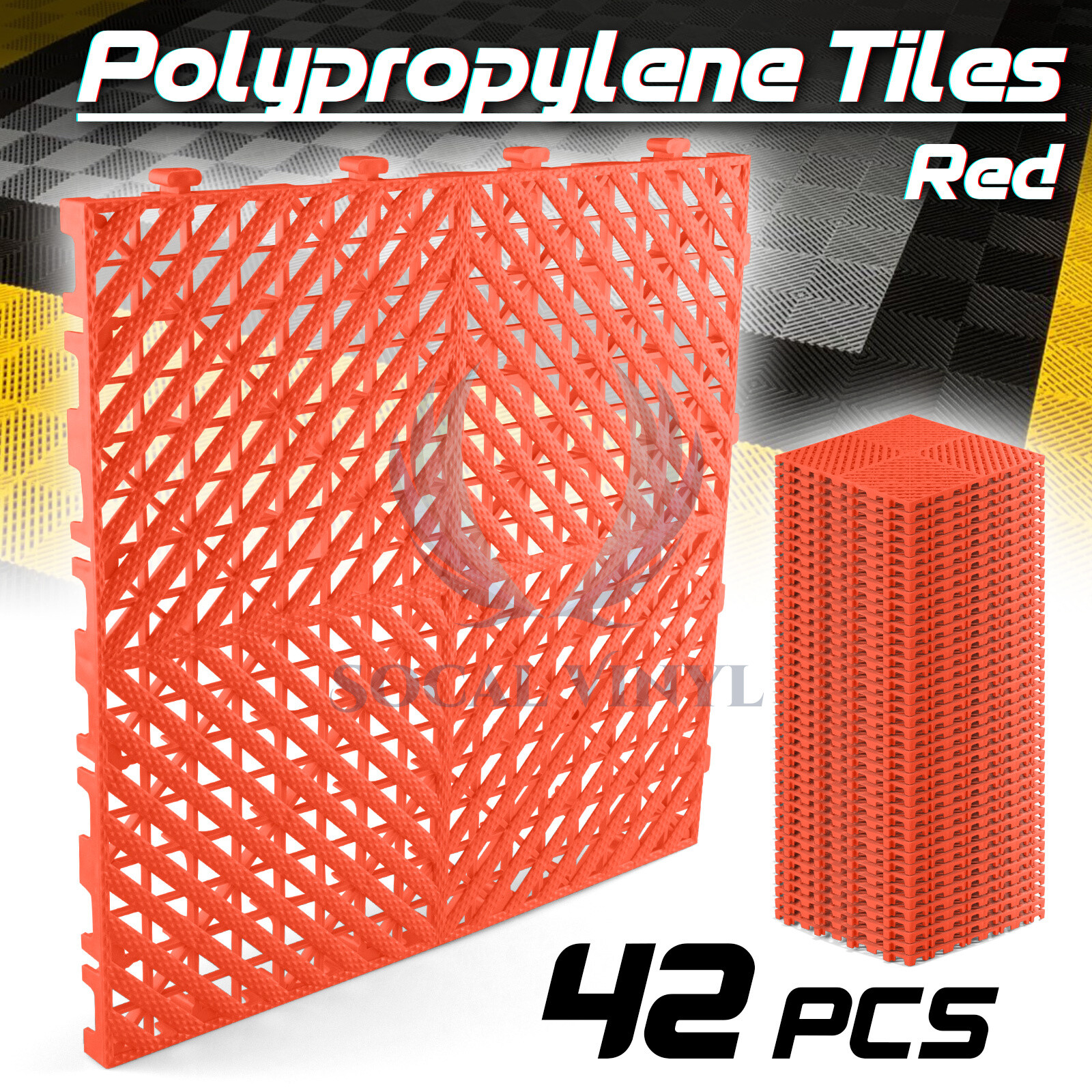 42pcs 16″x16″ Red Garage Floor Mat Perforated Flooring Tile Shop Interlocking
