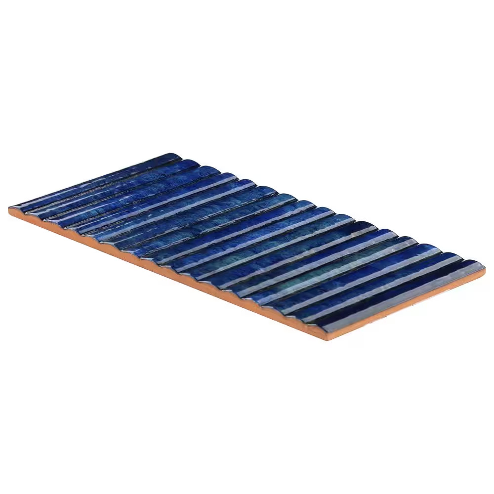 Mawr Blue 5.9 In. X 11.81 In. Polished Fluted Ceramic Wall Tile (9.68 Sq. Ft./Ca