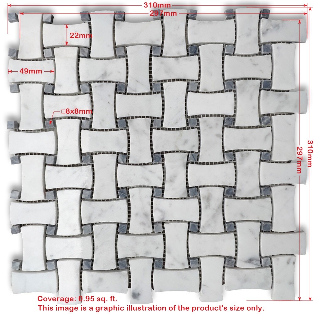 C671XH White Carrara Venato Marble DogBone Basketweave Mosaic Tile Honed