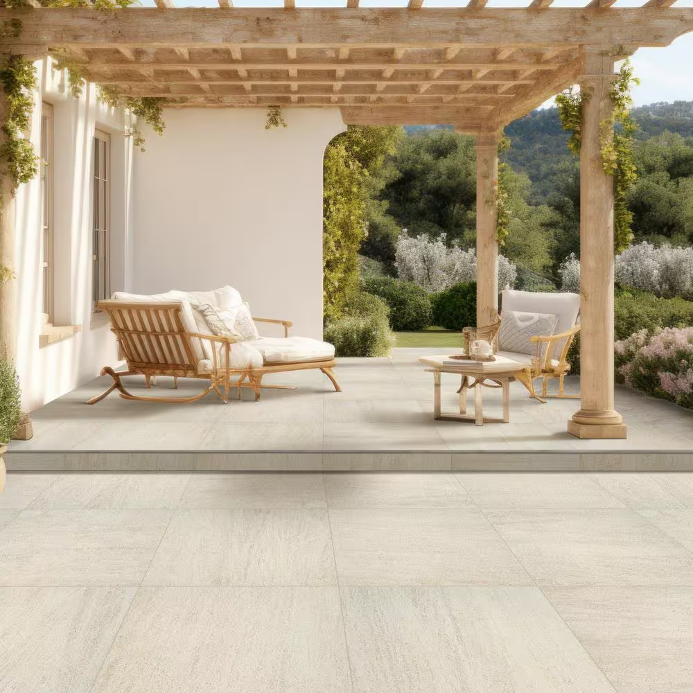 Living Style Beige 2 Cm. X 24 In. X 24 In. Matte Porcelain Stone Look Paver (8 S