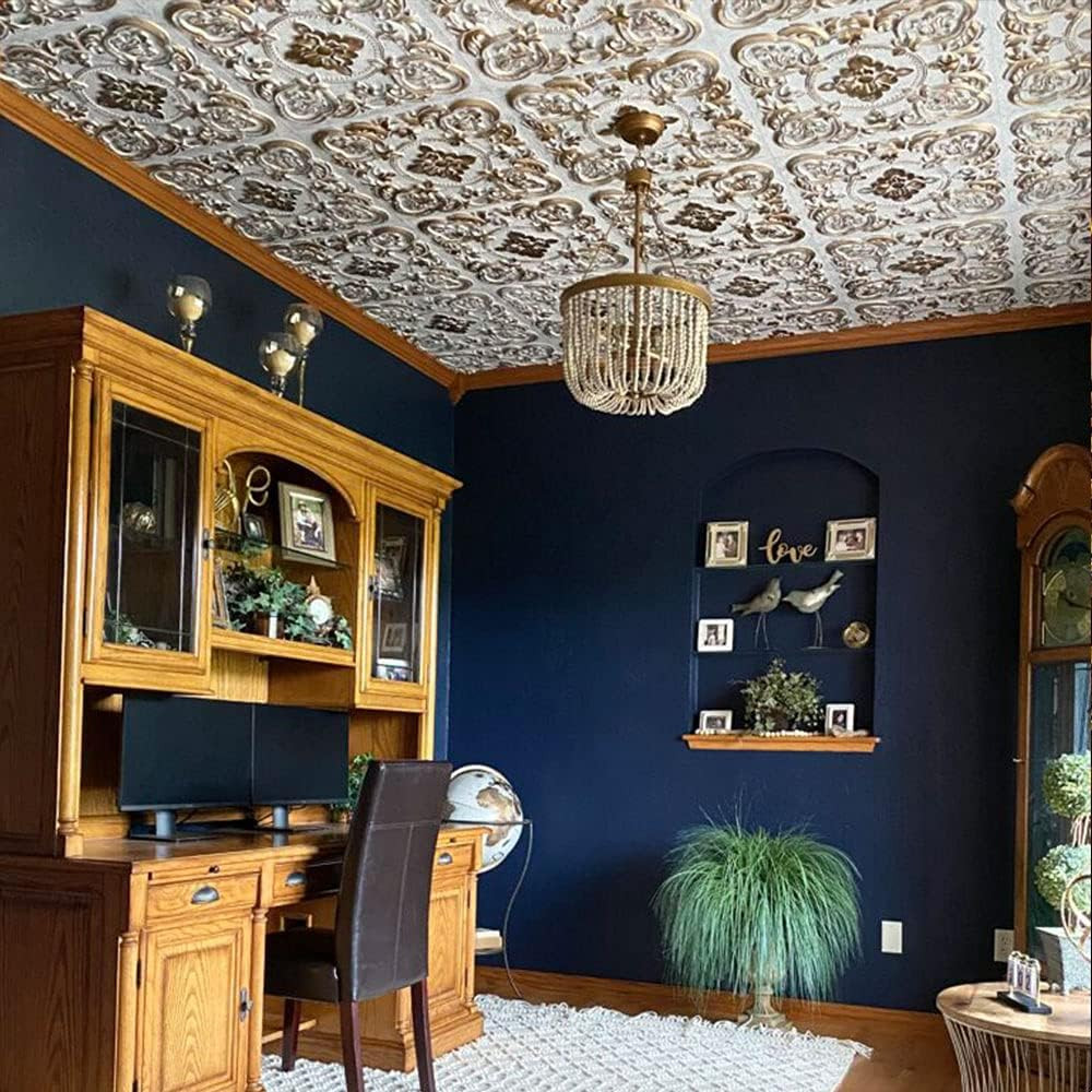 Gaby Aged White Gold PVC Ceiling Tiles – 100 Sq.Ft Case, 2′ x 2′ Size