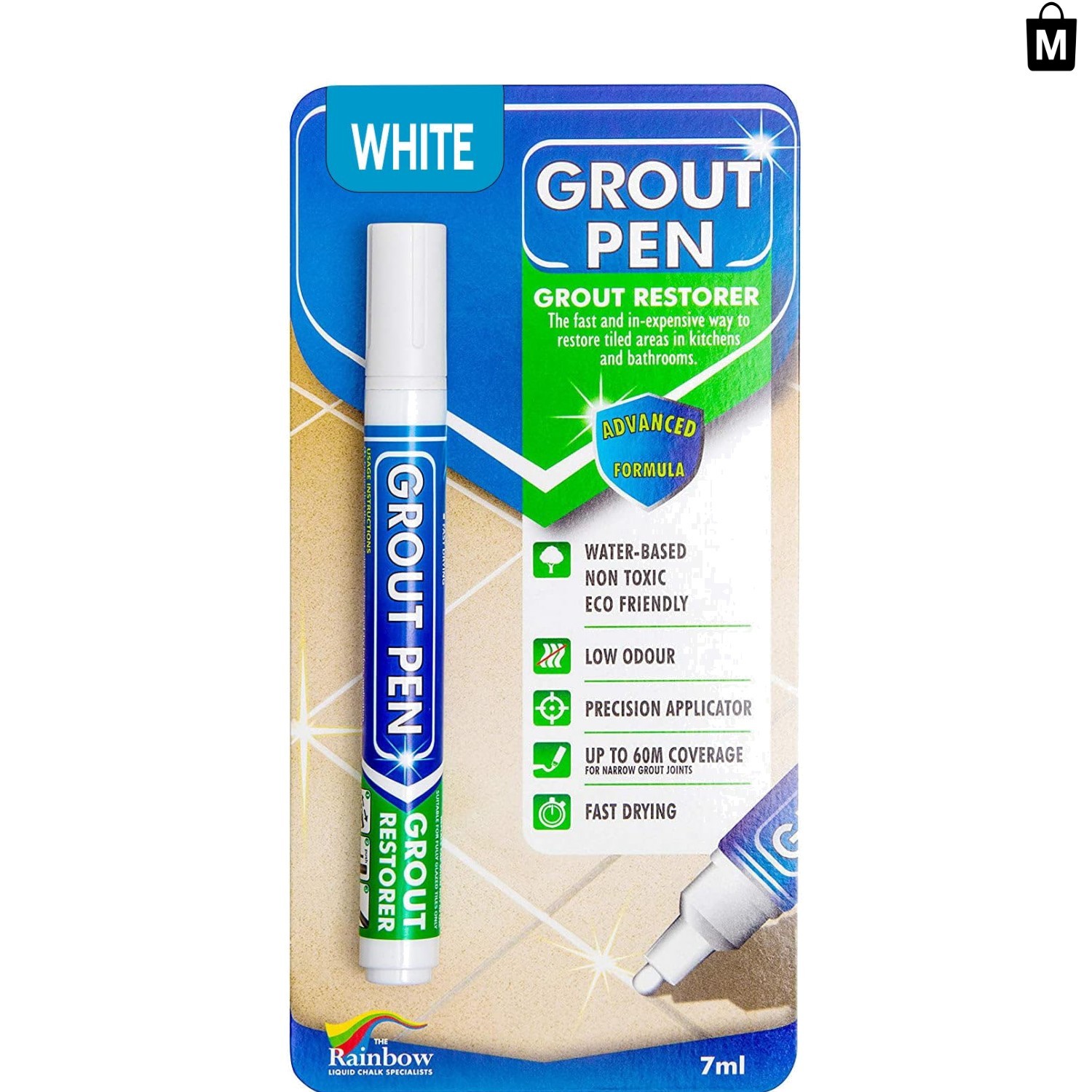 White Grout Paint Marker 7mL – Narrow Tip Grout Refresher for Kitchen & Bath