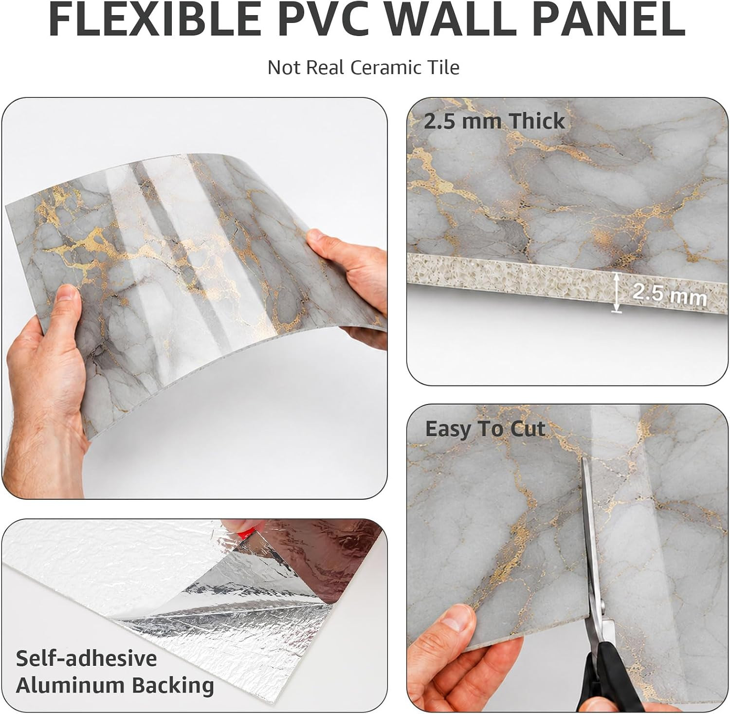 20Pcs Waterproof Peel and Stick Marble Wall Tiles, 11.8″X11.8″ Self-Adhesive PVC
