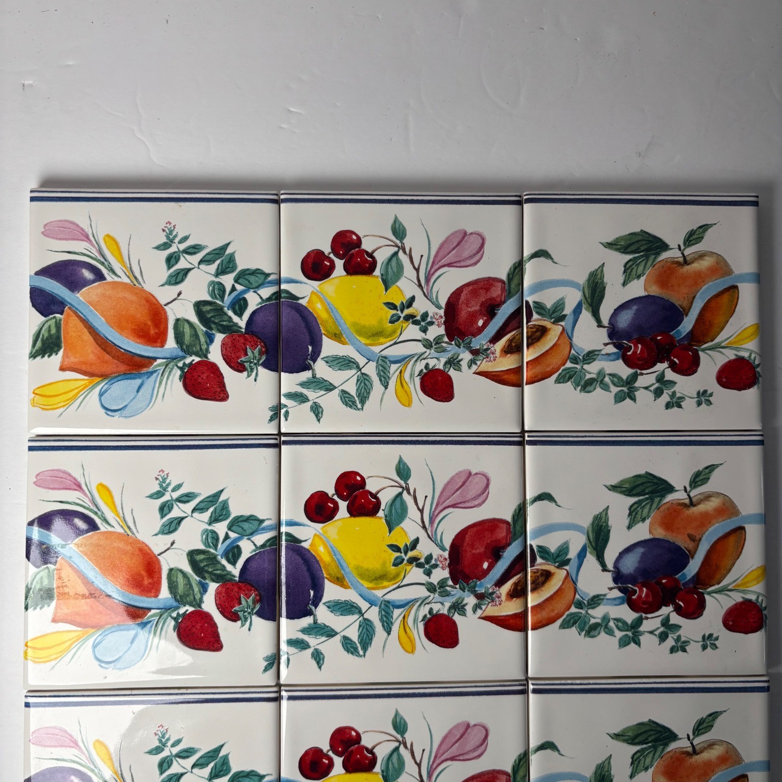 Fruit Ribbon Ceramic Tiles 4.5×4.5 Multicolor Mediterranean 9 Piece Set