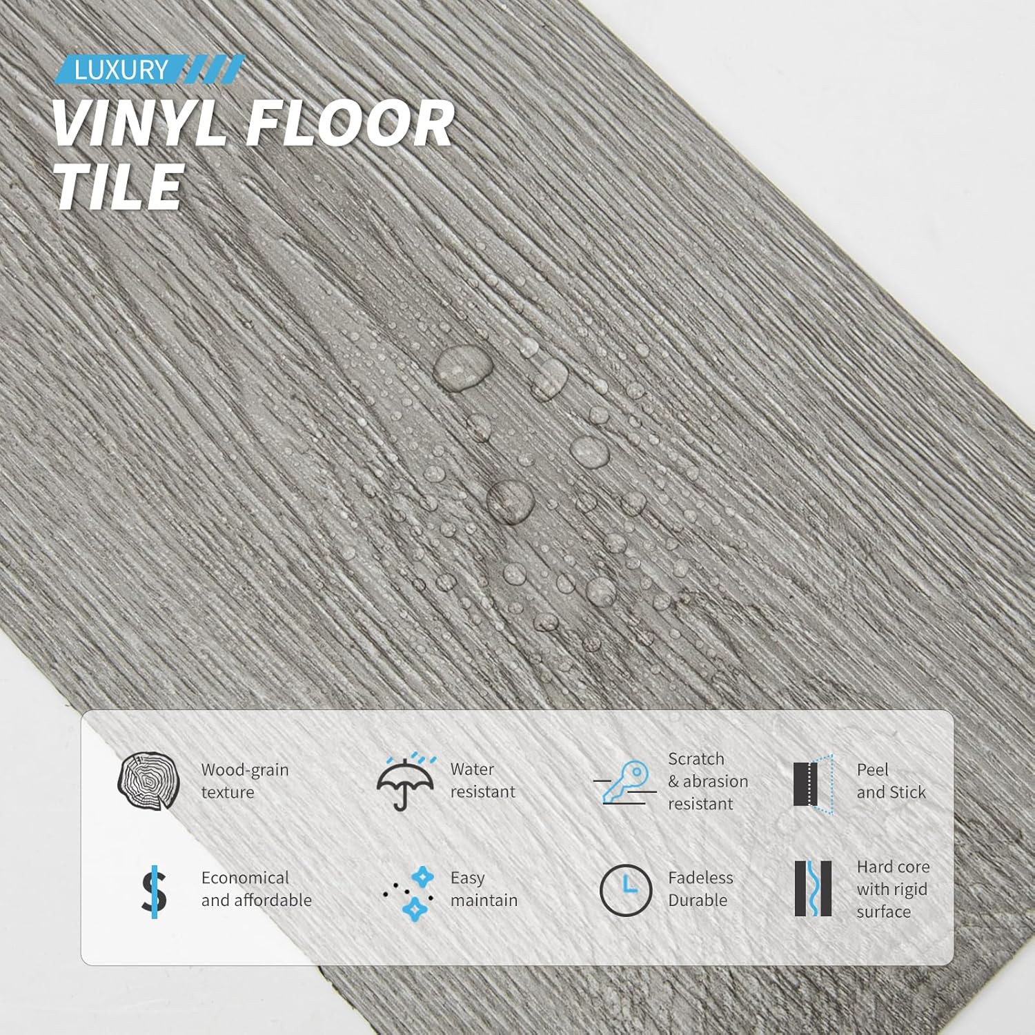 Peel and Stick Floor Tile Vinyl Wood Plank 36-Pack 54 Sq.Ft, Deep Gray, Rigid Su