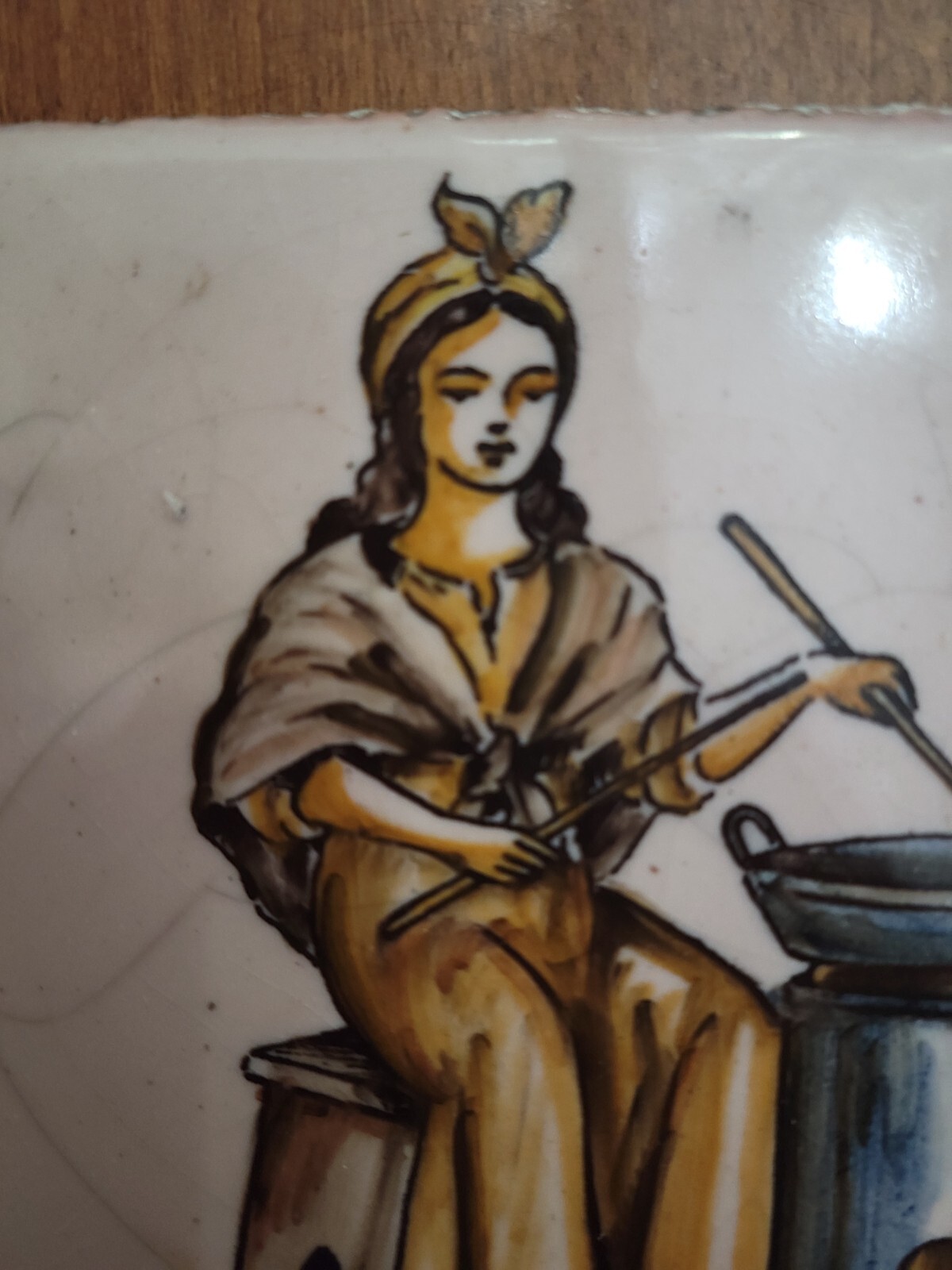 ANTIQUE European Italy Art lady ceramic porcelain Handpainted tiles Salvage