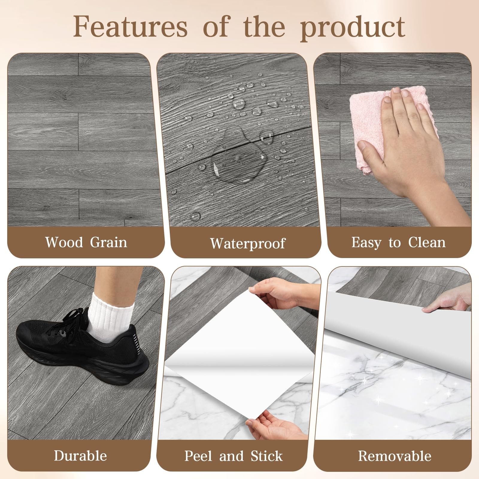 Peel and Stick Floor Tiles Vinyl Flooring Roll 23″x 393″/64 Sq.Ft Linoleum