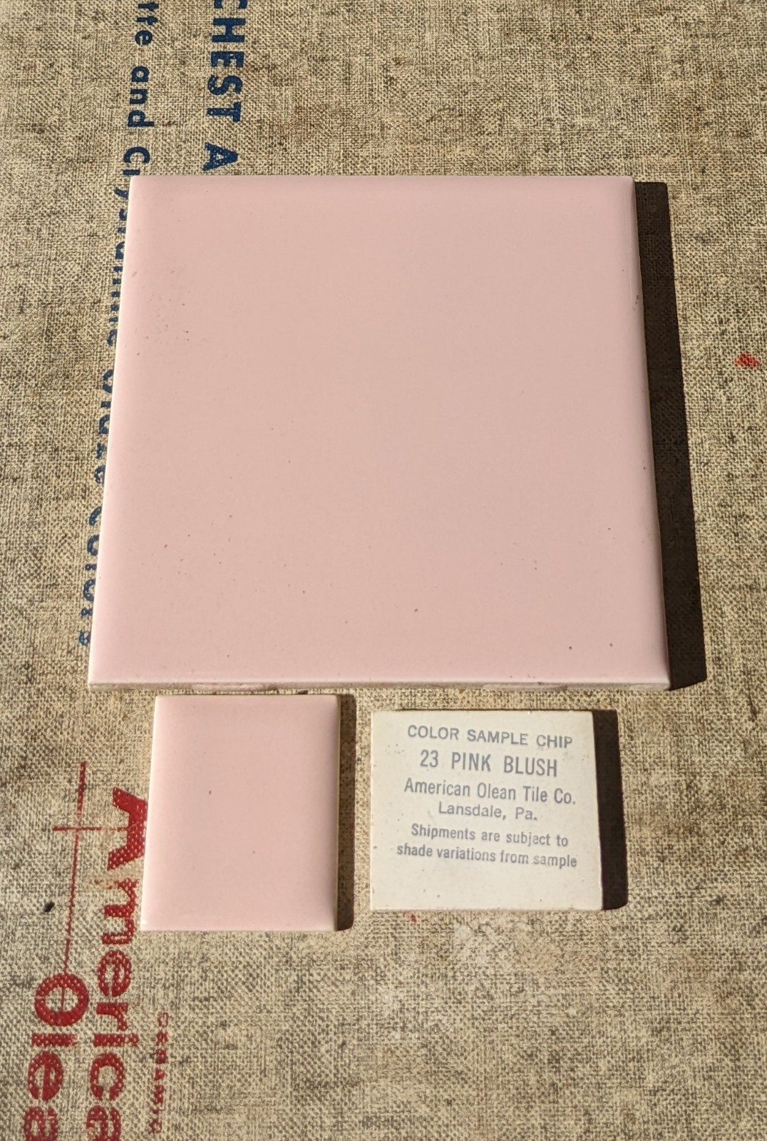 2 pieces 4 1/4″ Ceramic Tile #23 Pink Blush New Old Stock American Olean Tile