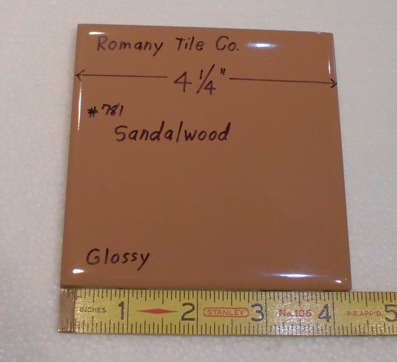 1 pc. Sandalwood – Medium Brown: 4-1/4″ Ceramic Tile by Romany Co. NOS