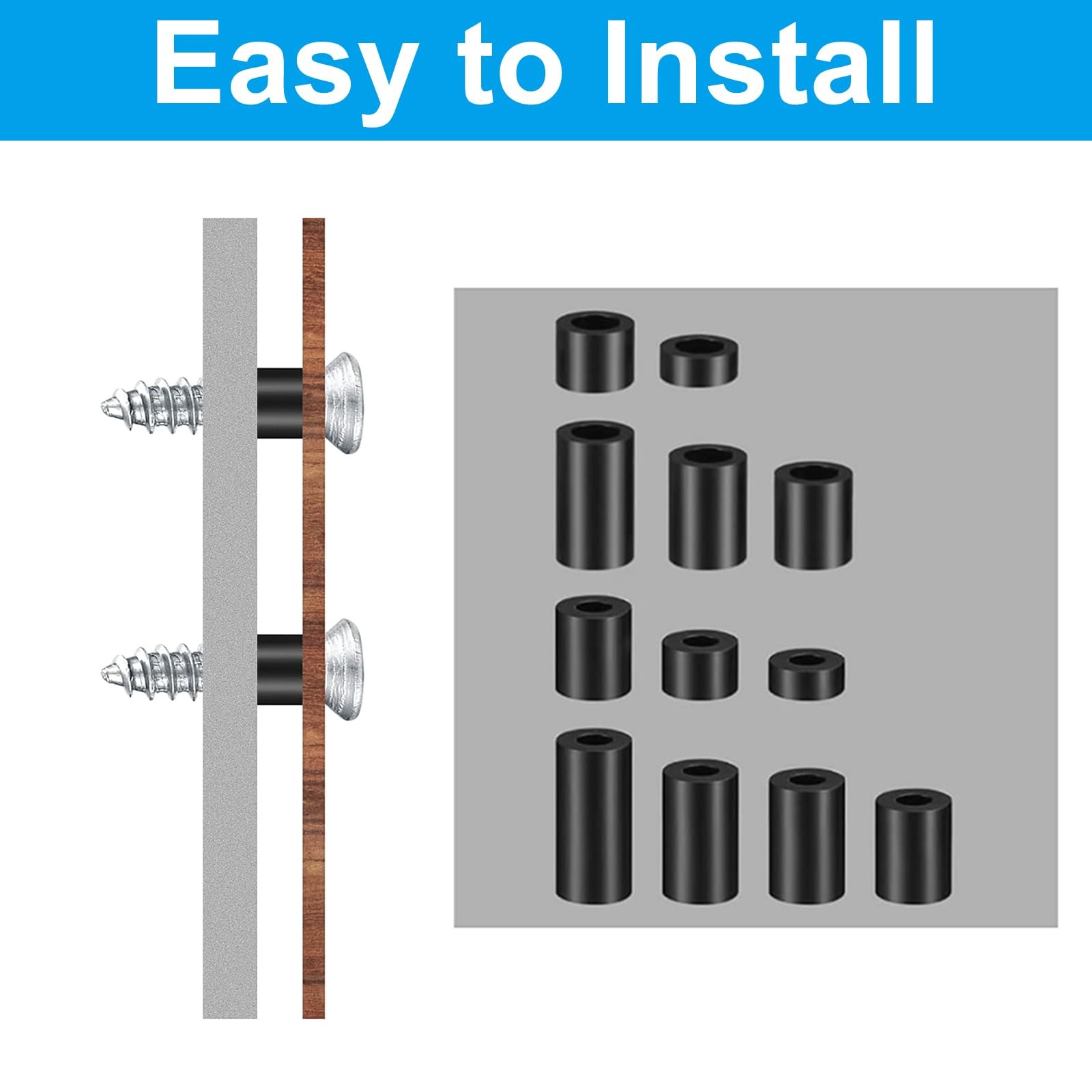 PATIKIL M6 M8 Nylon Spacer, 81Pcs Round Spacer Standoff 11 millimeters, Black