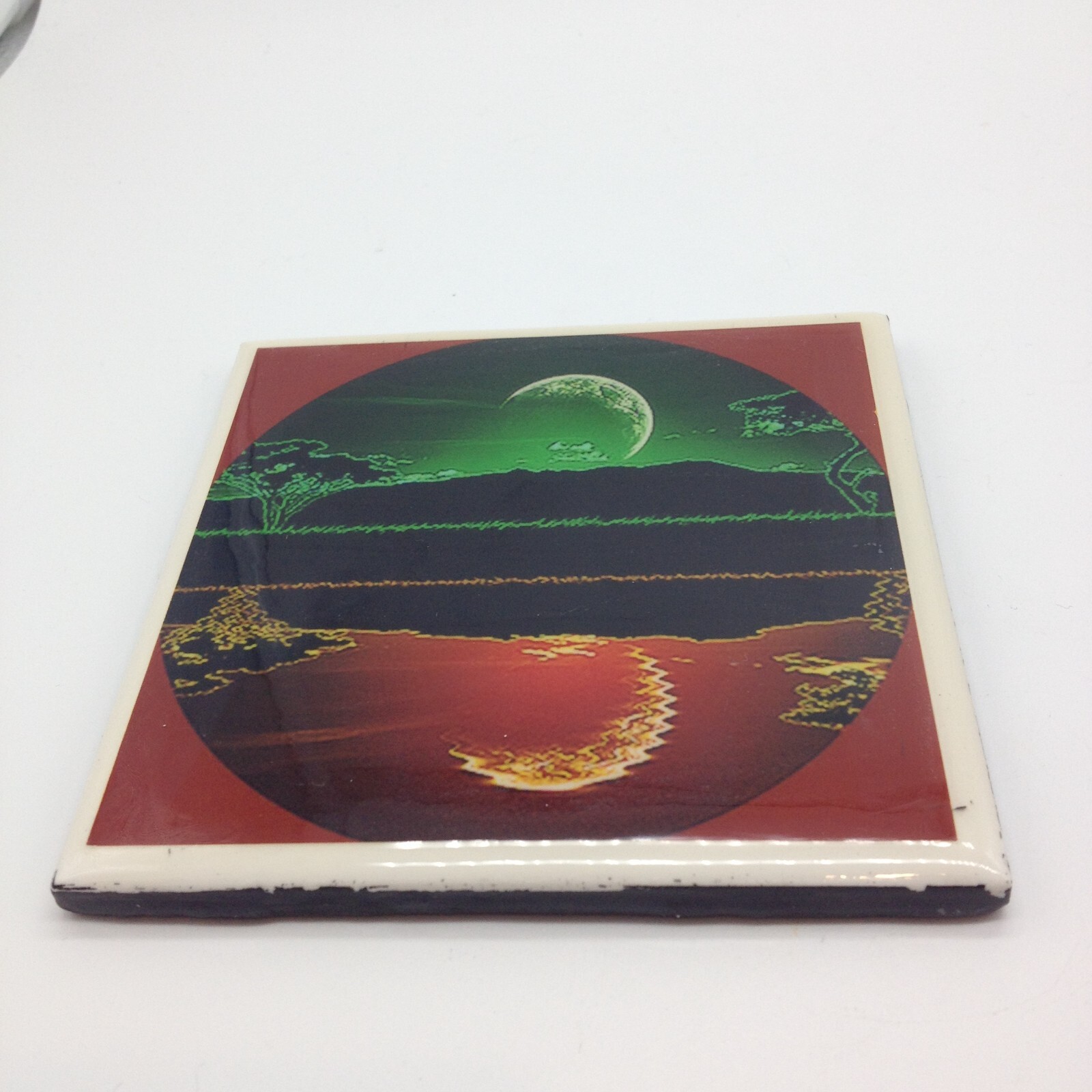 Moon Reflect Art Tile Made by Florida Tile U.S.A. Green Orange 4.5″ x 4.5″
