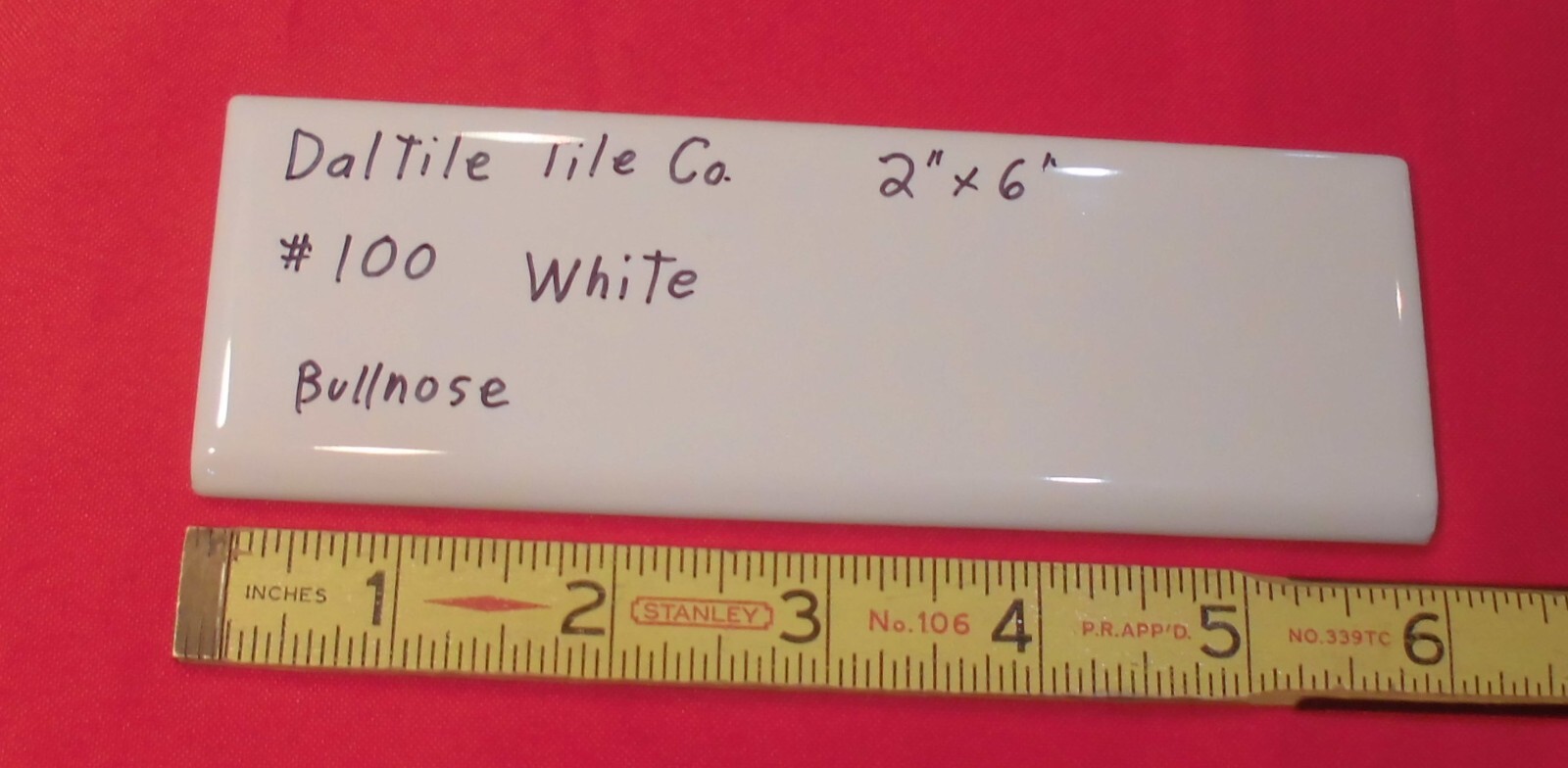 1 pc. Glossy White #100: 2″ X 6″ Bullnose Ceramic Tiles by Daltile, New Stock