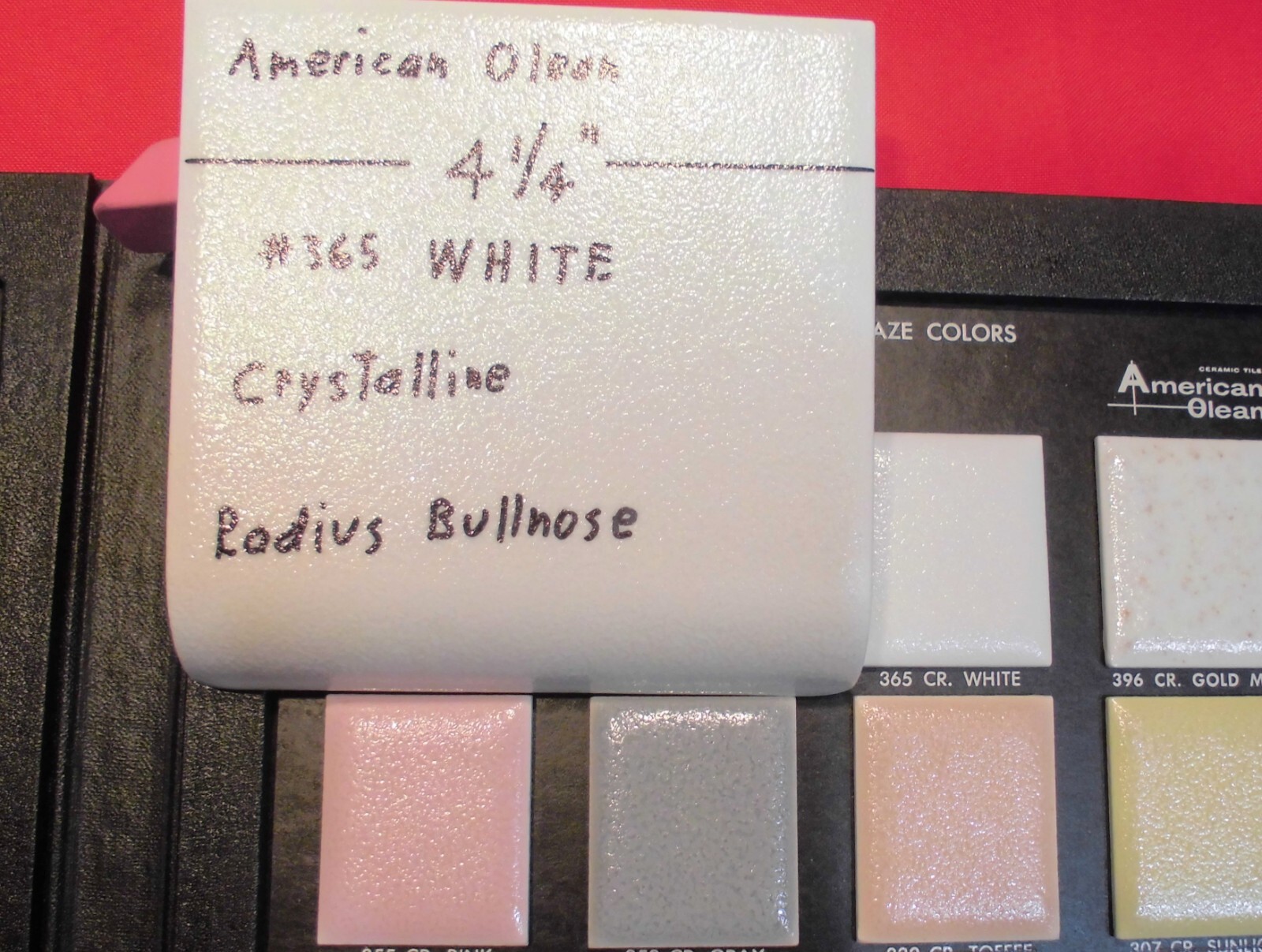 1 pc. WHITE: Crystalline Ceramic Radius Bullnose Tile 4-1/4” American Olean Co.