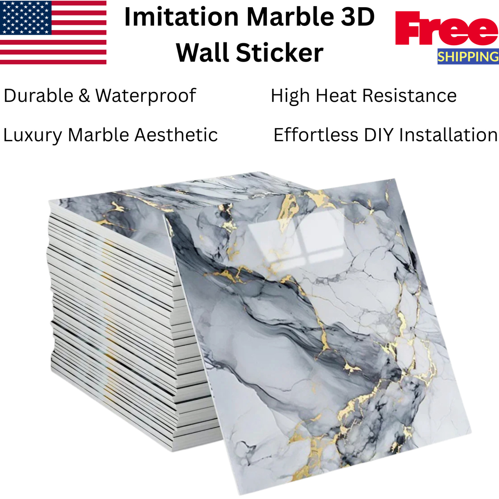 20Pcs Peel and Stick Marble Floor Wall Panels PVC Tiles Sticker US