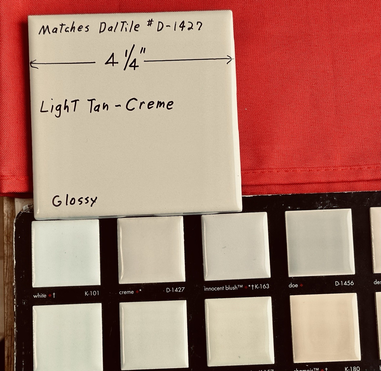 1 pc. Light Tan – Cream: 4-1/4″ Glossy Ceramic Tile, matches Daltile #D-1427
