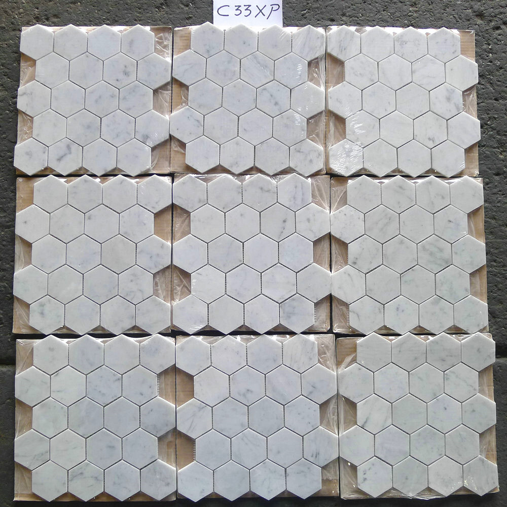 C33XP Carrara White Venato Marble 3″ Hexagon Mosaic Wall Floor Tile Polished