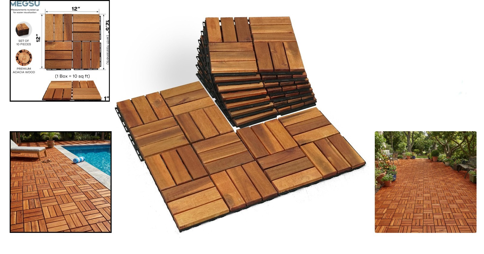 Wood Interlocking Deck Tiles – 12″X12″ Indoor & Outdoor Flooring Tiles for Balco