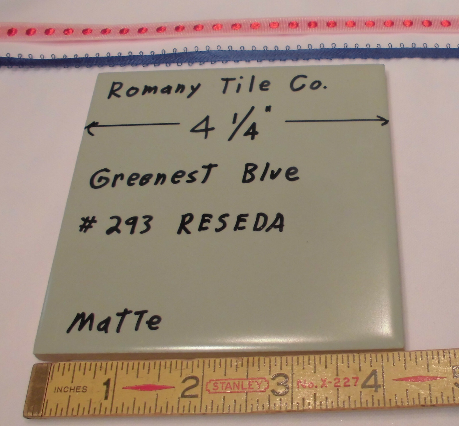 1 pcs. Vintage *Greenest Blue* Ceramic Tile…4-1/4″ Matte Finish by Romany NOS