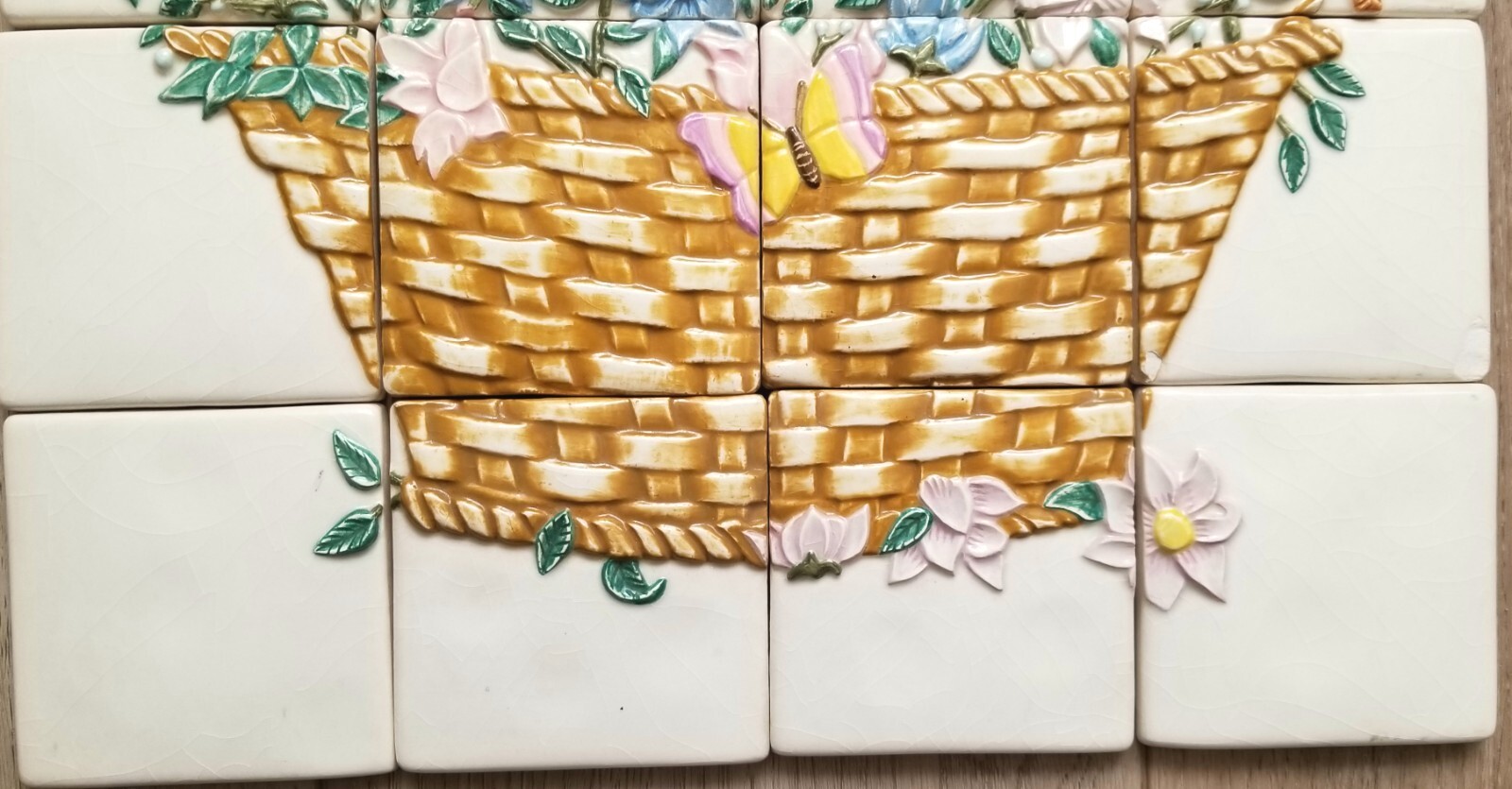 Ceramic Backsplash Tile Mural 3D HAND MADE Flower Basket Kitchen or Wall Install