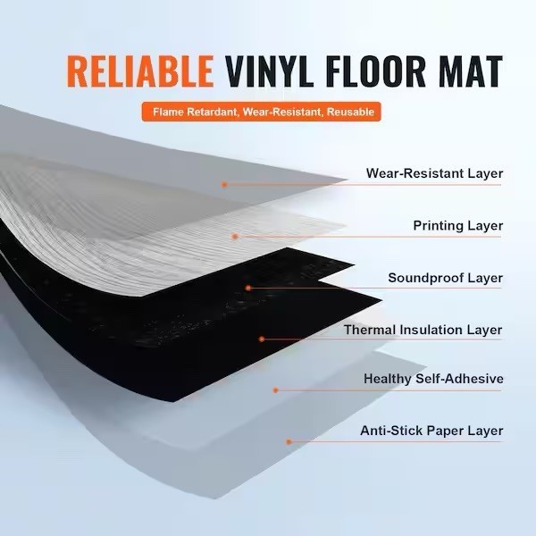 VEVOR Peel & Stick Vinyl Floor Tiles 36 x 6 in. Gray Woodgrain Flooring