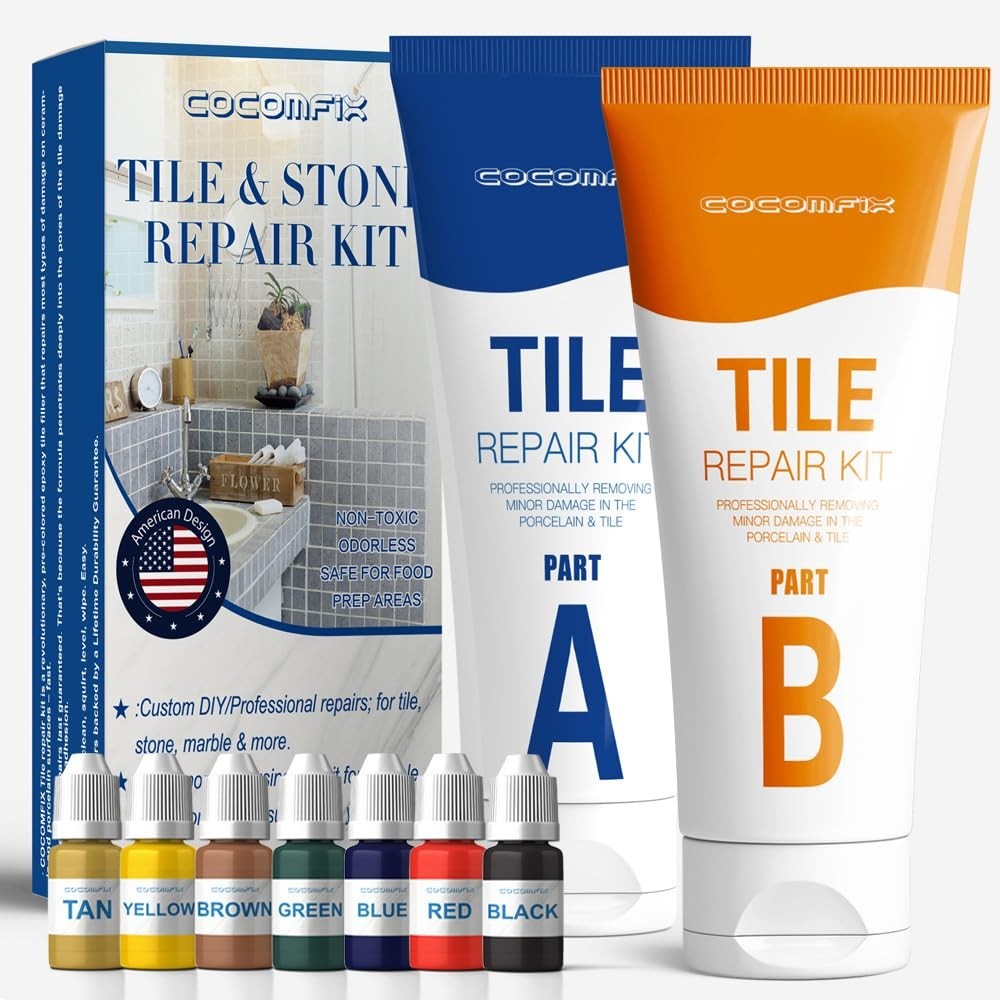 Tile Repair Kit for Chips & Cracks – Color Match Adhesive for Ceramic, Porcelain