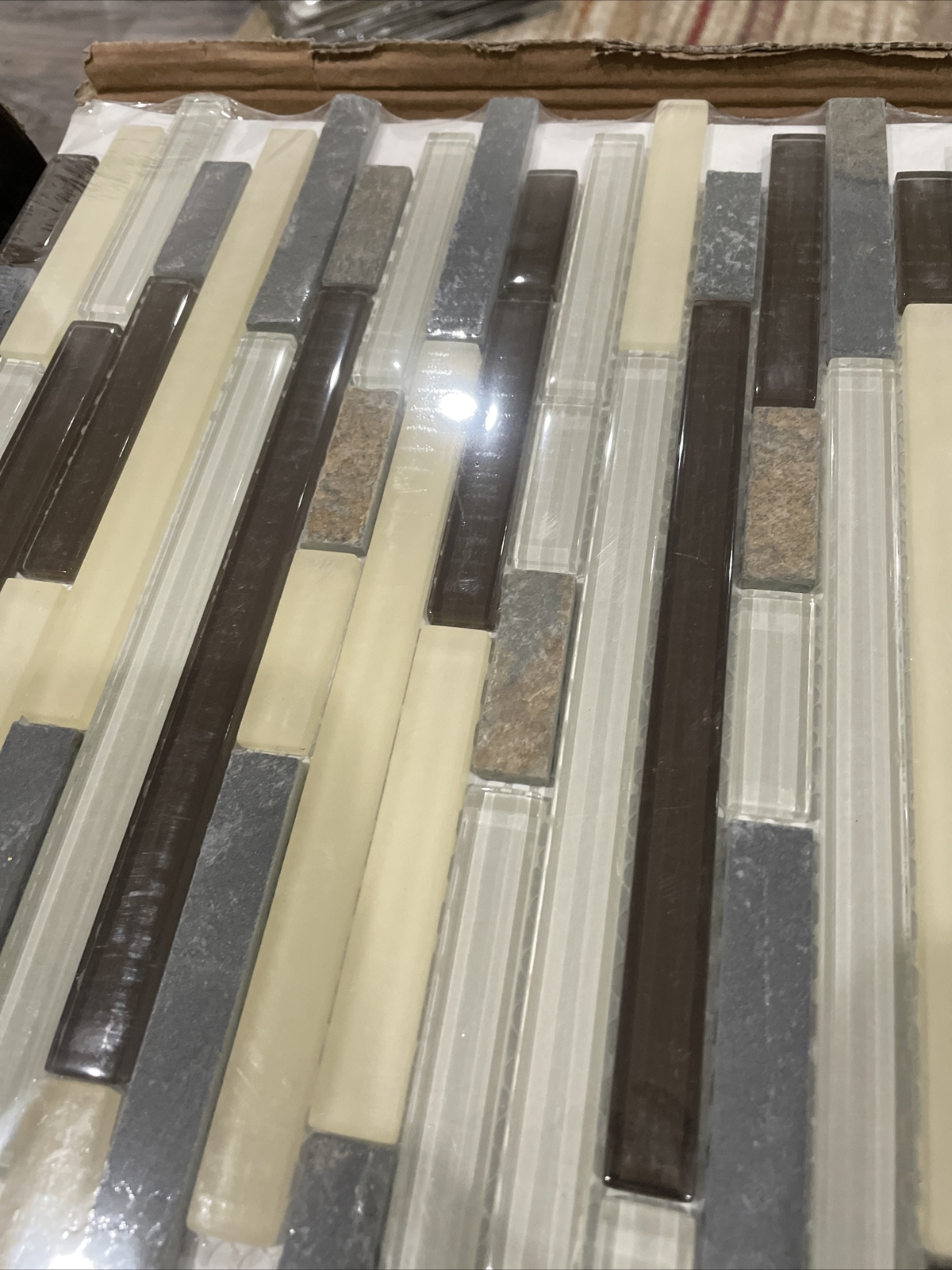 10PC Jeffrey Court Slate Beach TexturEd Interlocking Glass Mosaic Wall Tile