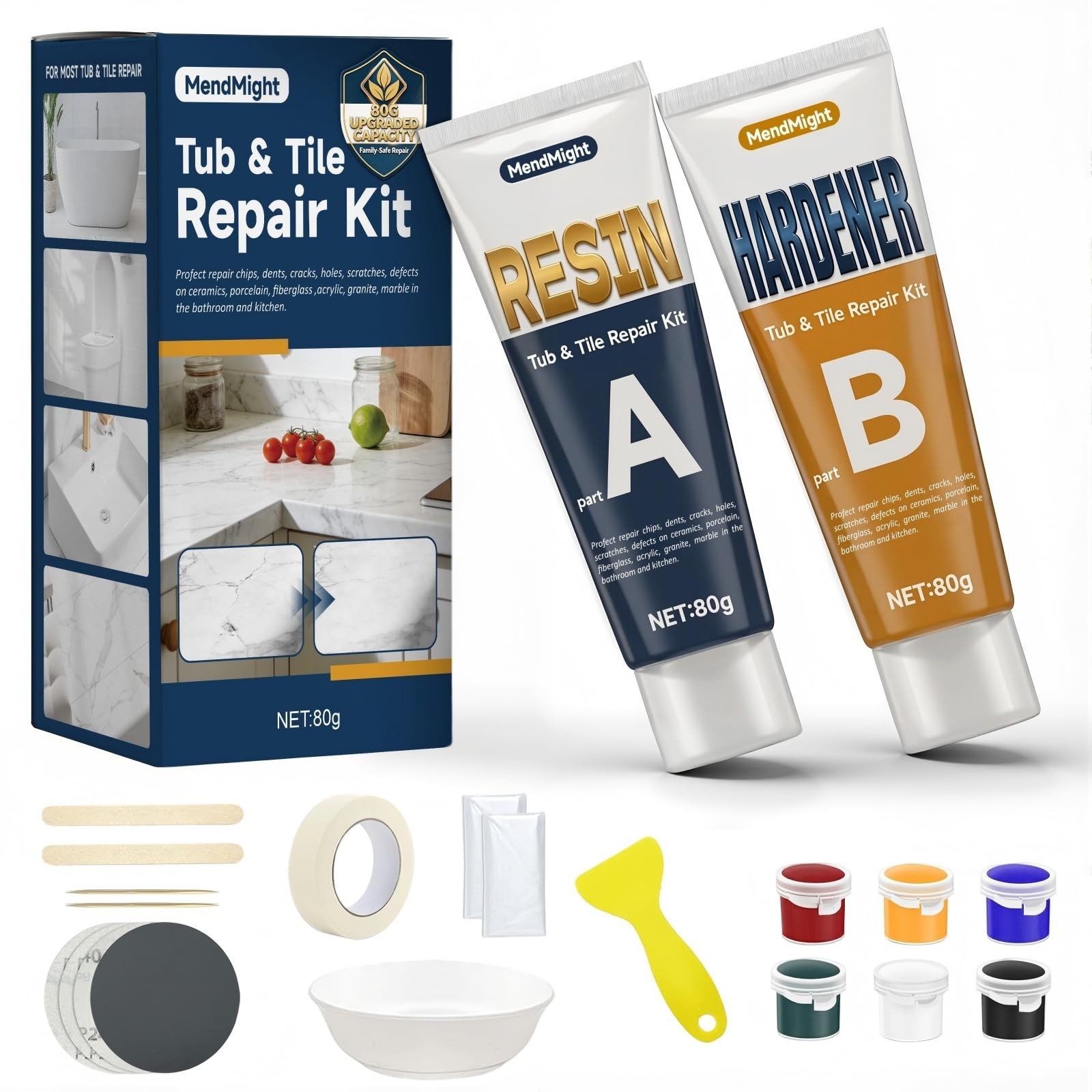 Porcelain Tile Repair Kit – 5.6 oz Epoxy Putty, 6-Color Match for Chips & Cracks