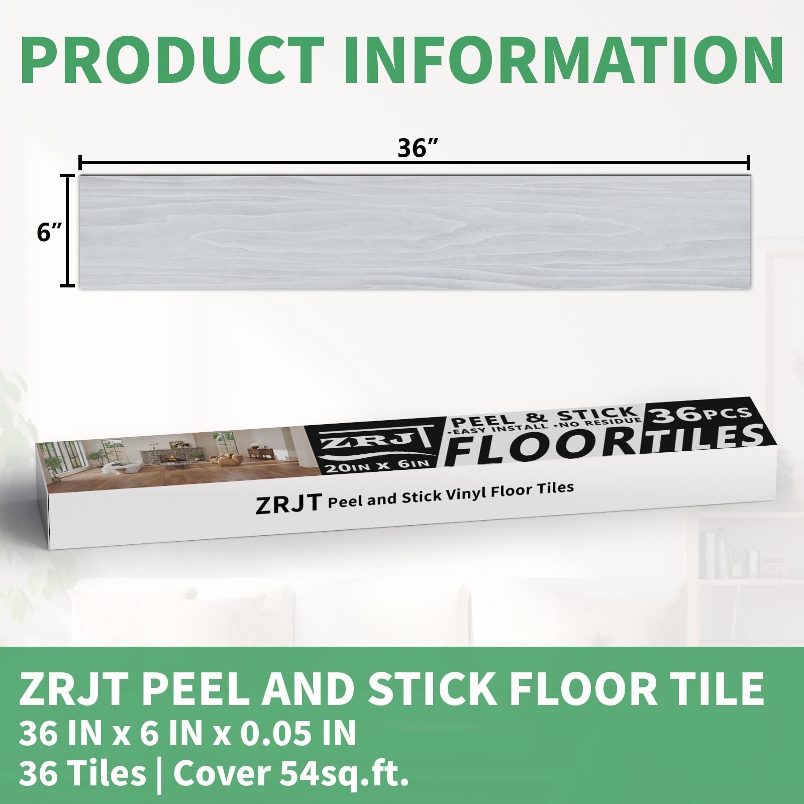 54 Sq.Ft. Peel and Stick Vinyl Floor Tiles 36″ x 6″ Wood Look Planks, 36 Pack…