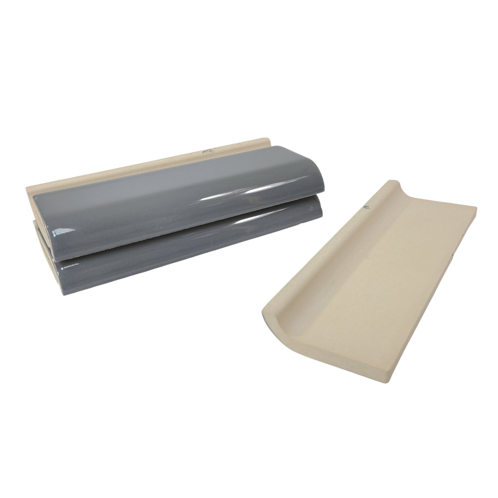 Suede Gray Ceramic Tile Mudcap Subway Trim Mud Cap Grey Mid Century Modern Retro