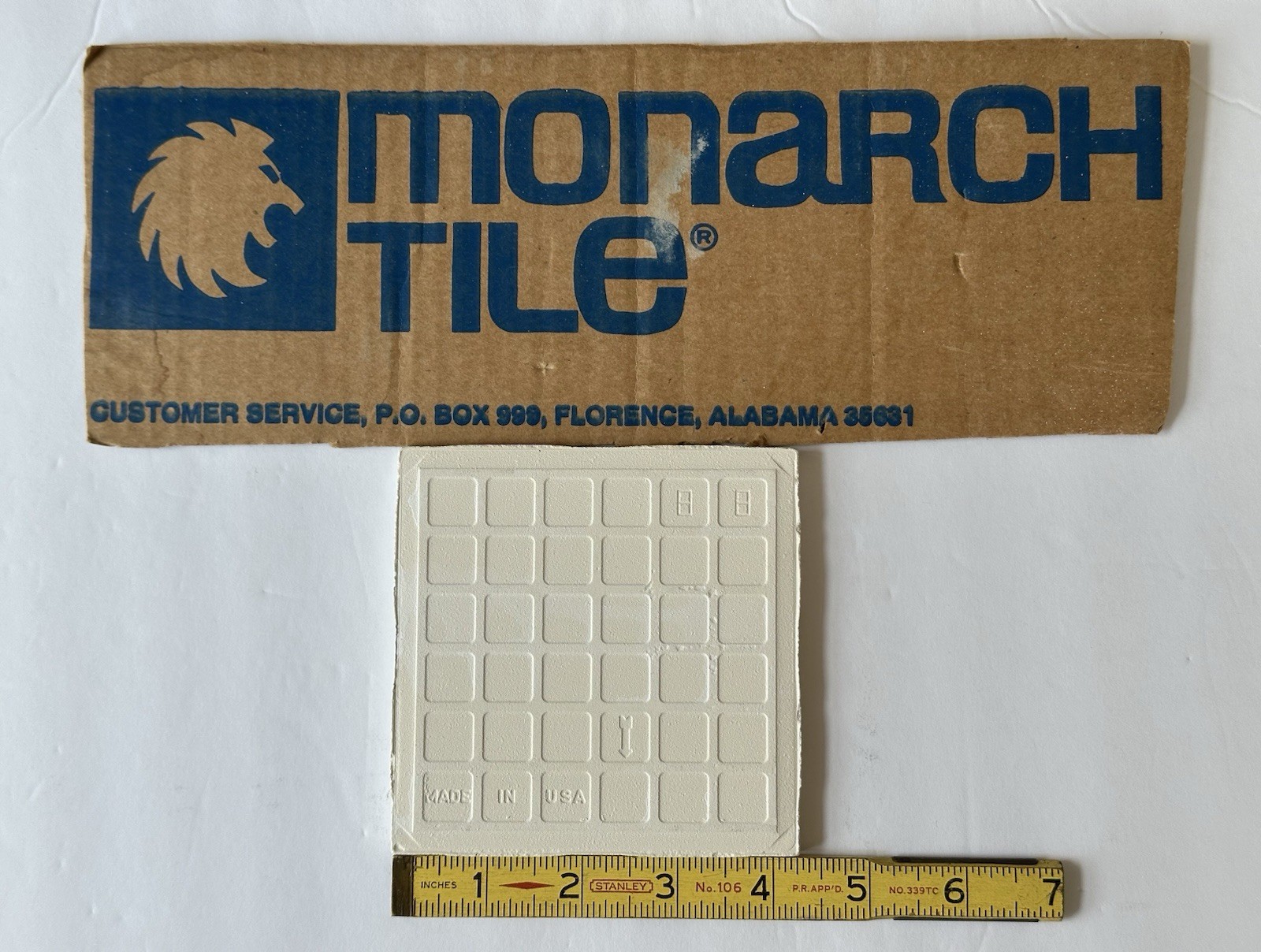1 pc. Gloss – Bright – White: 4-1/4″ Ceramic Tile by Monarch Tile Co. USA, New