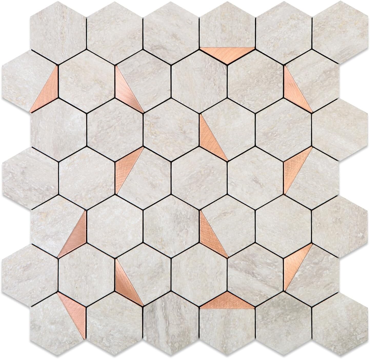 10-Sheet Hexagon Peel and Stick Backsplash Tile,12.2×11.34 inches Beige Marbl…