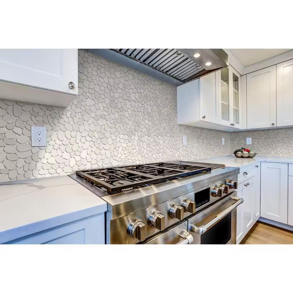 Sliced Pebble Tile White 11-1/4 In. X 11-1/4 In. X 9.5 Mm Mesh-Mounted Mosaic Ti