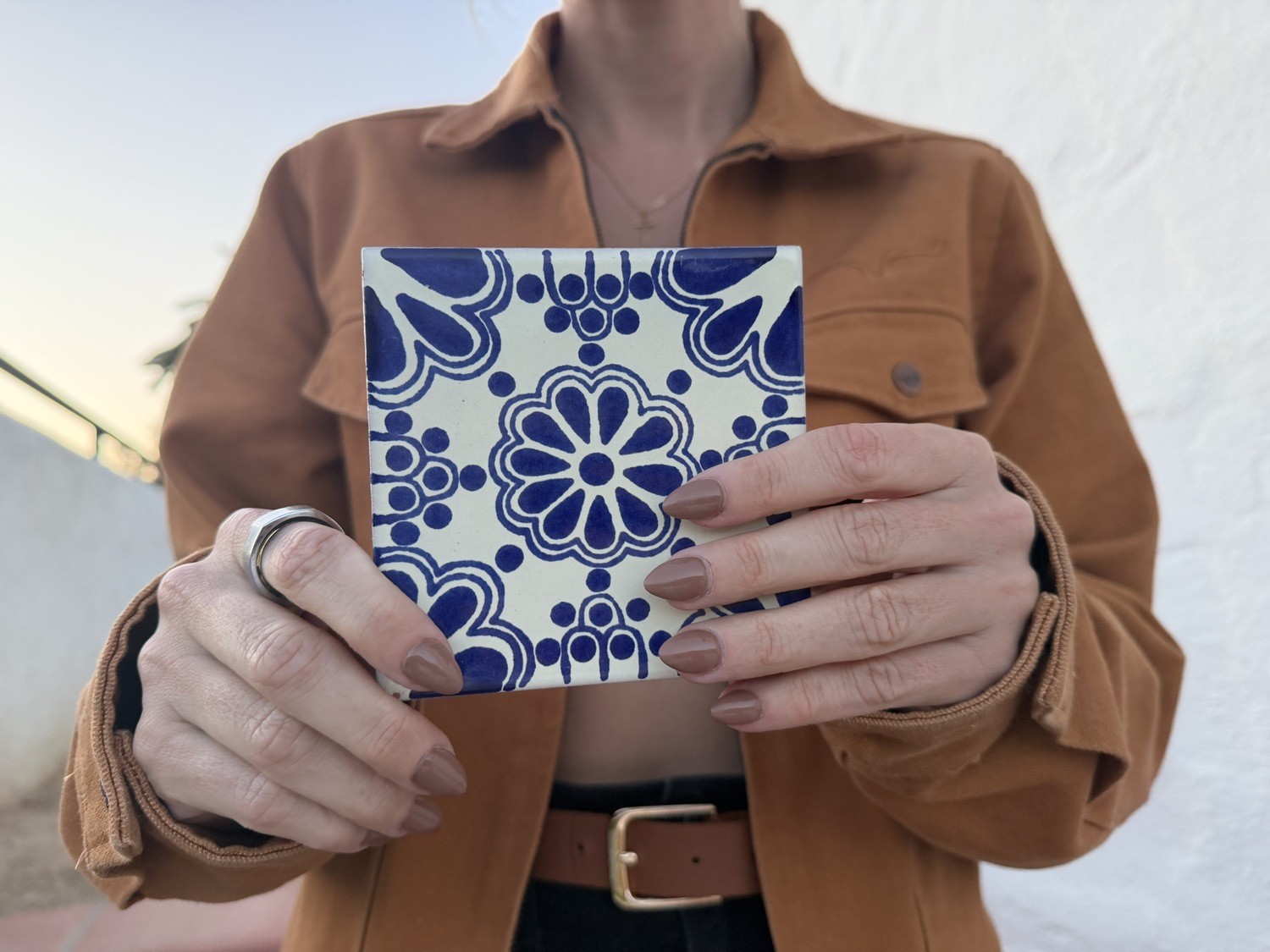 Cobalt Rosette Medallion Talavera Tile 4.25” x 4.25” | Handmade Mexican Tile