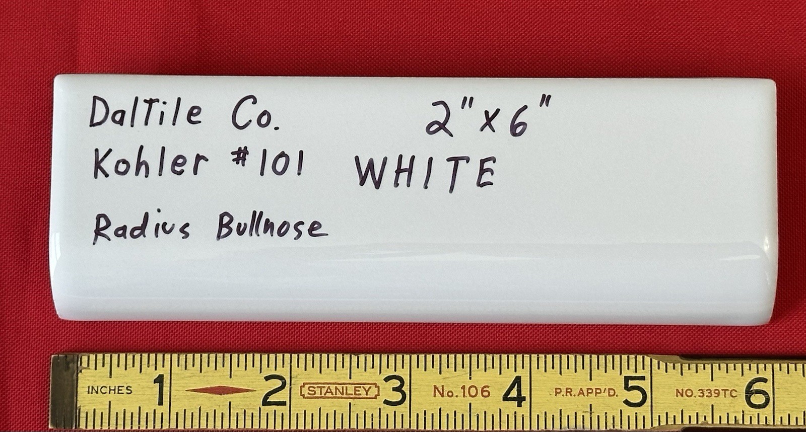 Kohler #101 White: 2″ x 6″ Ceramic Tile, Mud Cap Bullnose Radius Trim Edge, NEW