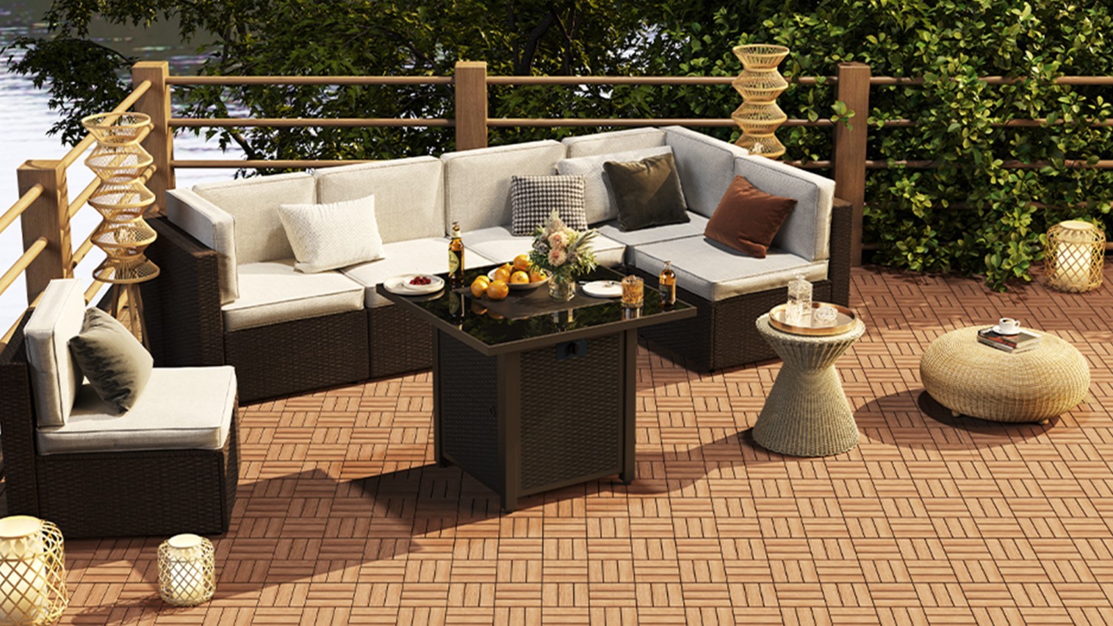 Yaheetech 54-Piece Acacia Wood Interlocking Patio Deck Tiles