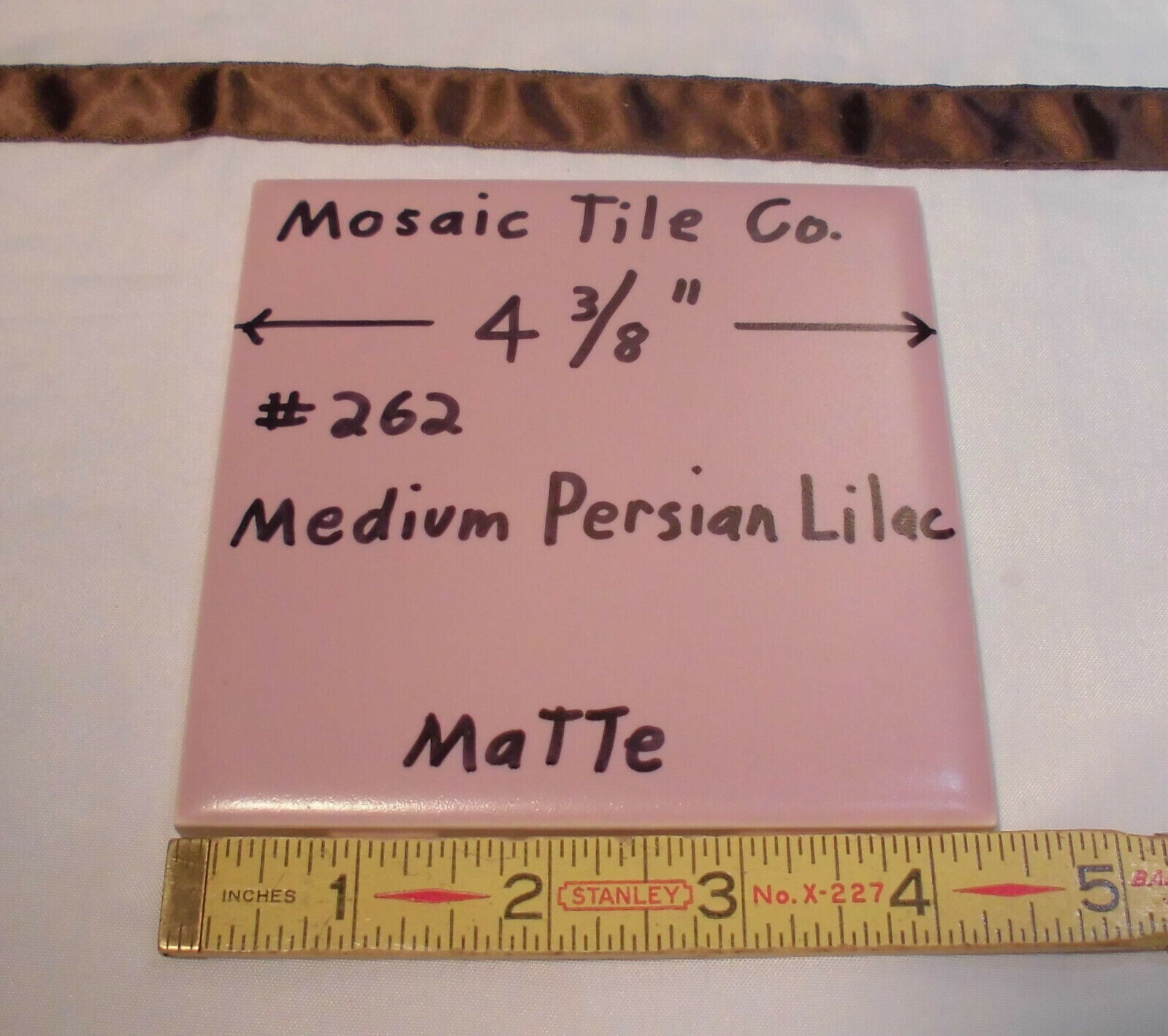 5pc. *Medium Persian Lilac* Pink Matte Ceramic Tile by Mosaic Co. 4-3/8″ NOS