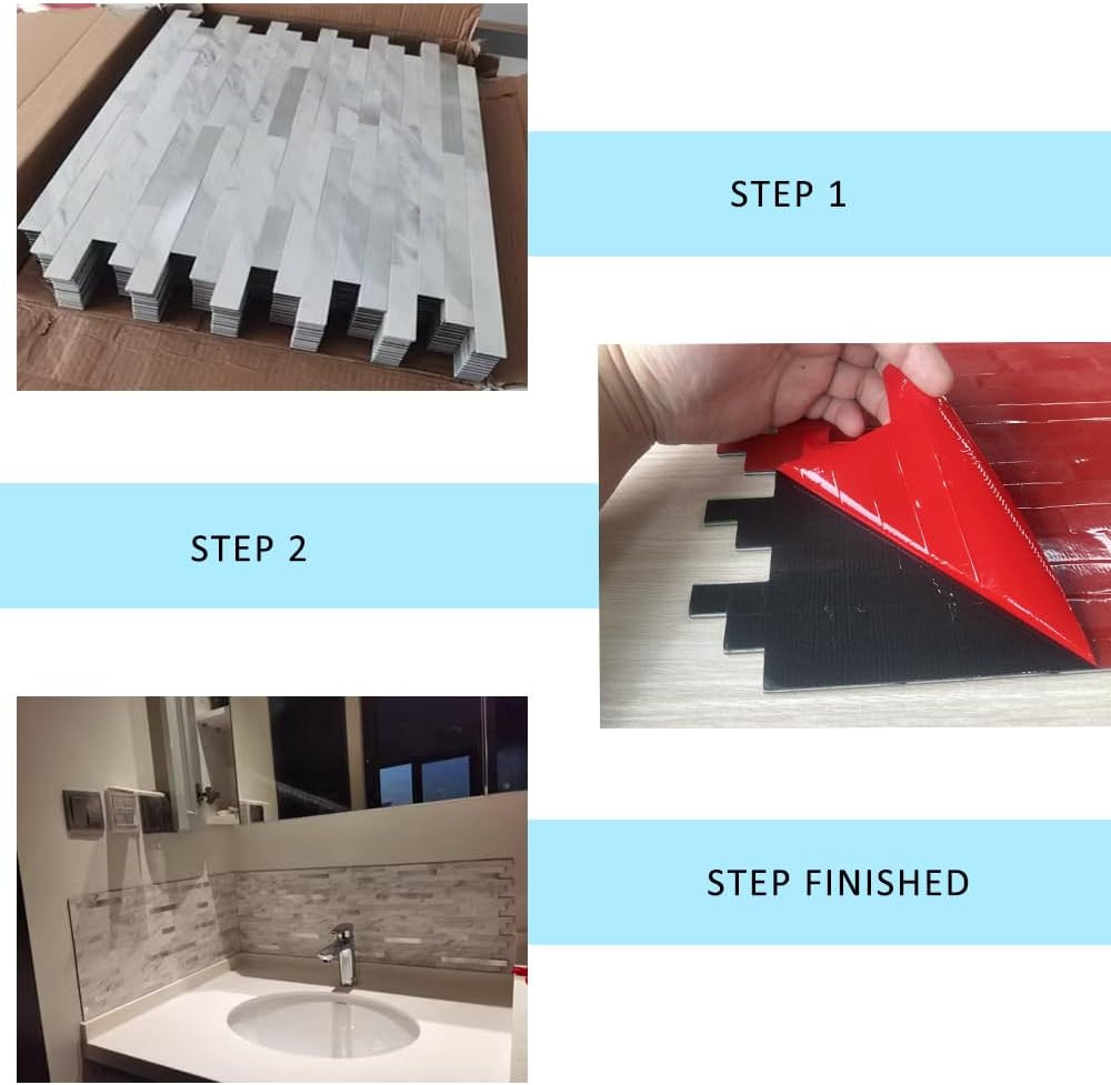 Self-Adhesive Metal Marble Subway Tiles for Kitchen Backsplash – 10 Pack