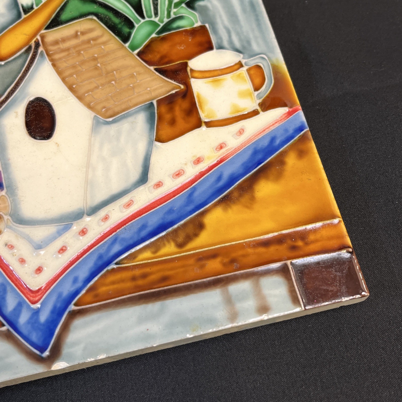 Vtg Farmhouse Kitchen Wall Hanging Garden Table Chicken 12″ Floral Ceramic Tile