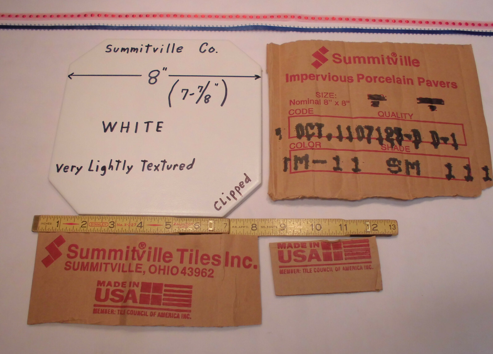 1 pc. CLIPPED 8″ White Ceramic Floor Tile: Smooth Matte Surface: New Old Stock