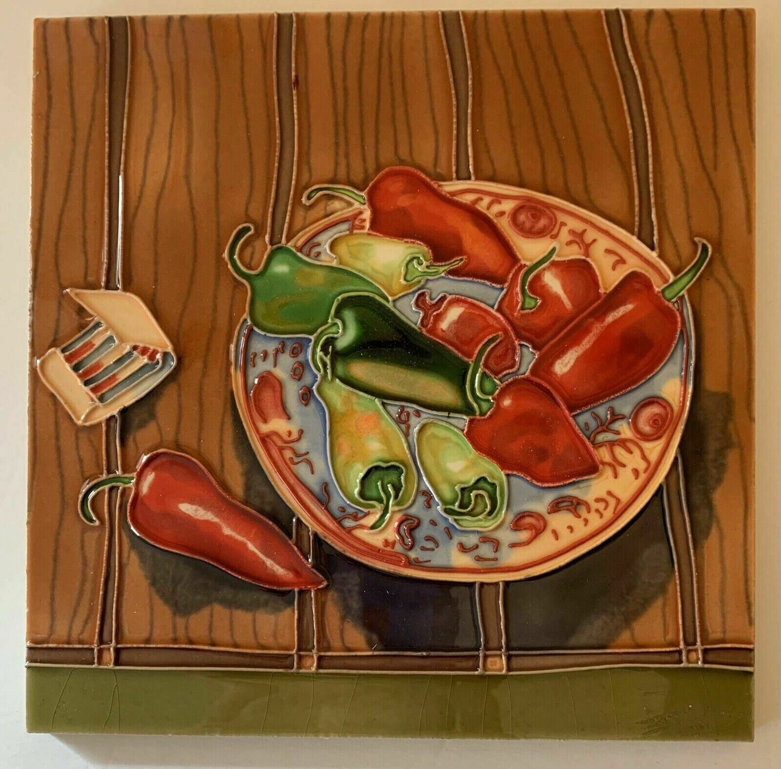 Chili Pepper Plate Decorative Wall Art Ceramic Tile 8×8 New Kitchen Gift Raised