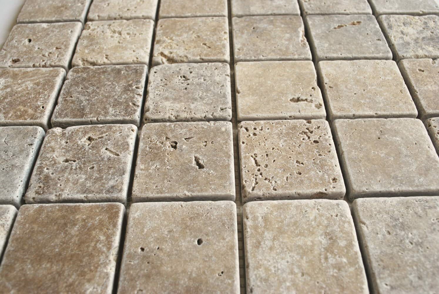 2×2 Walnut Tumbled Aged Travertine Mosaic Tile Wall Floor