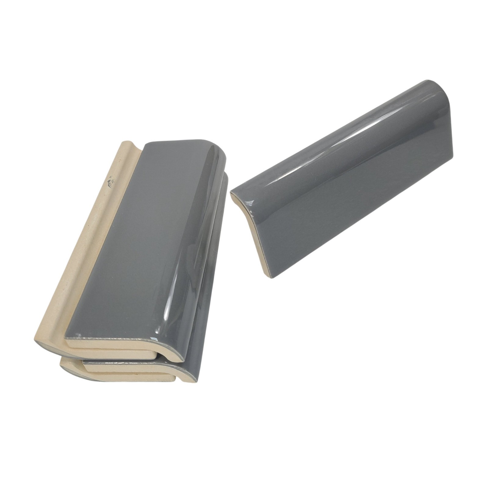Suede Gray Ceramic Tile Mudcap Subway Trim Mud Cap Grey Mid Century Modern Retro